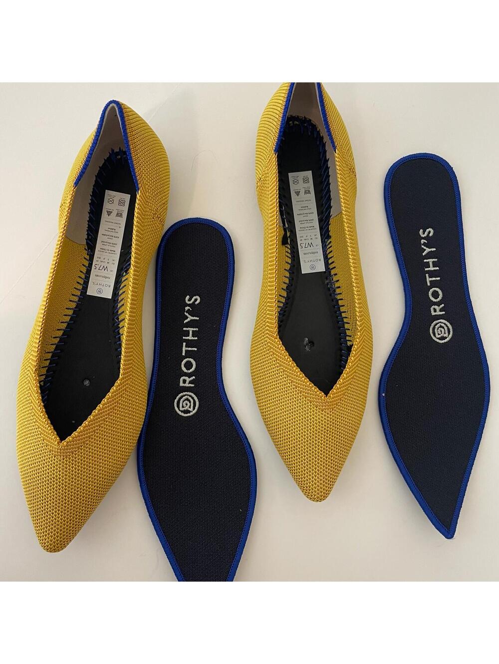 Rothy's The Point Marigold Yellow Flats Pointed Toe Women's Size 7.5 NWOT - Picture 3 of 6